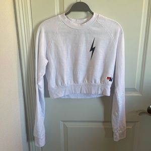 Aviator Nation Crop Bolt Hoody - White Medium